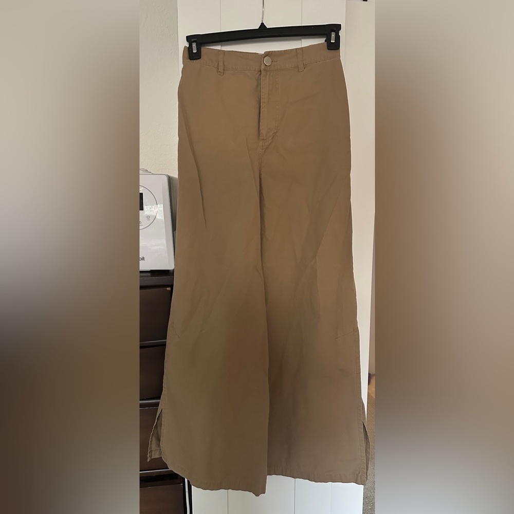 ASOS High Waisted Split Flare Wide Leg Khaki Pants - 4